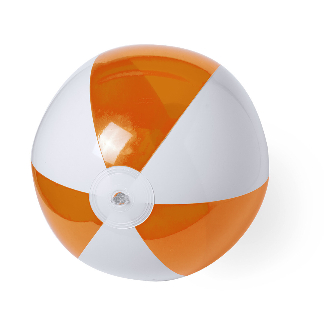 Opblaasbare strandbal plastic oranje-wit 28 cm