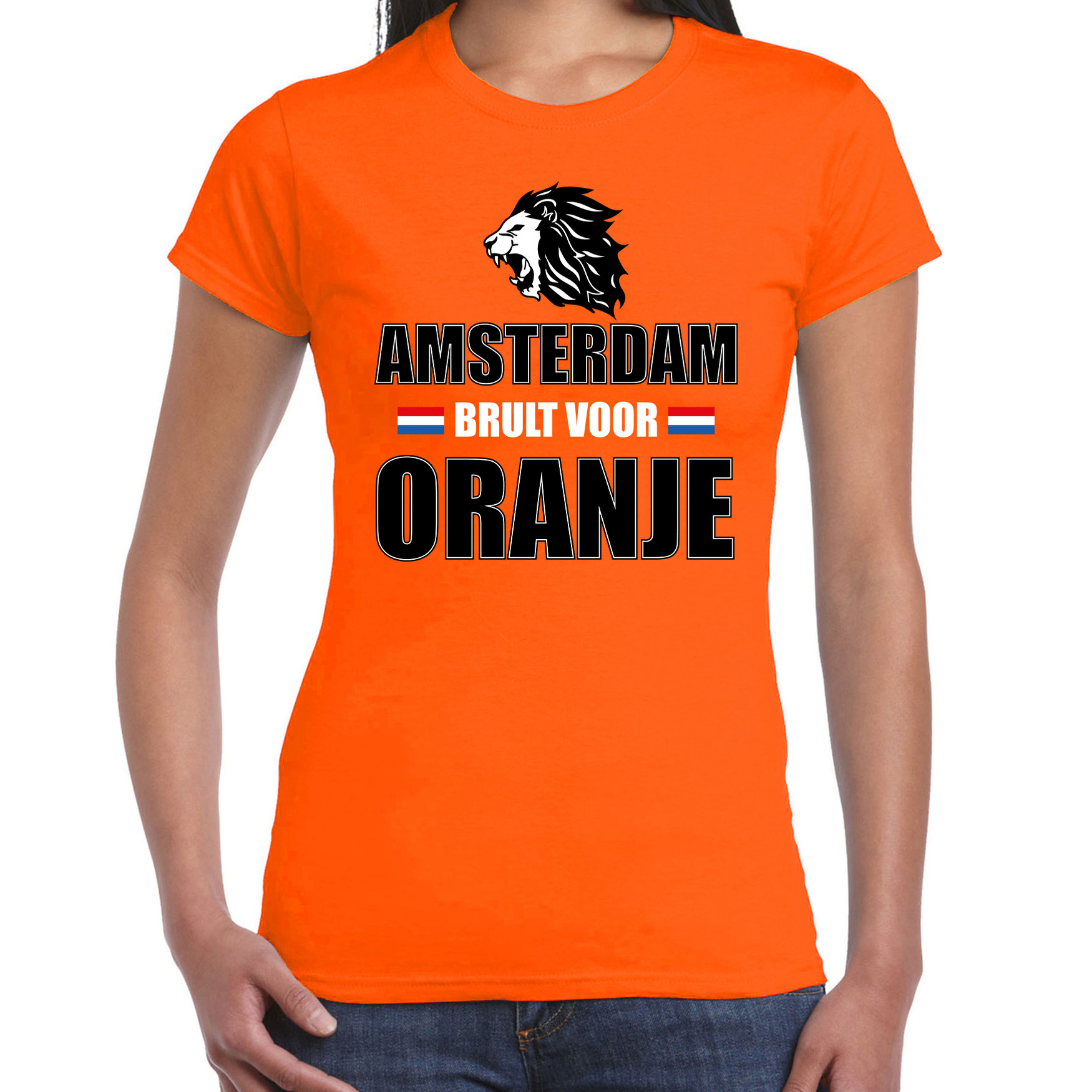Oranje t-shirt Amsterdam brult voor oranje dames - Holland - Nederland supporter shirt EK/ WK