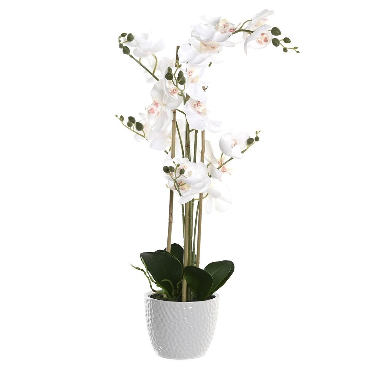 Orchidee bloemen kunstplant in witte bloempot witte bloemen H77 cm