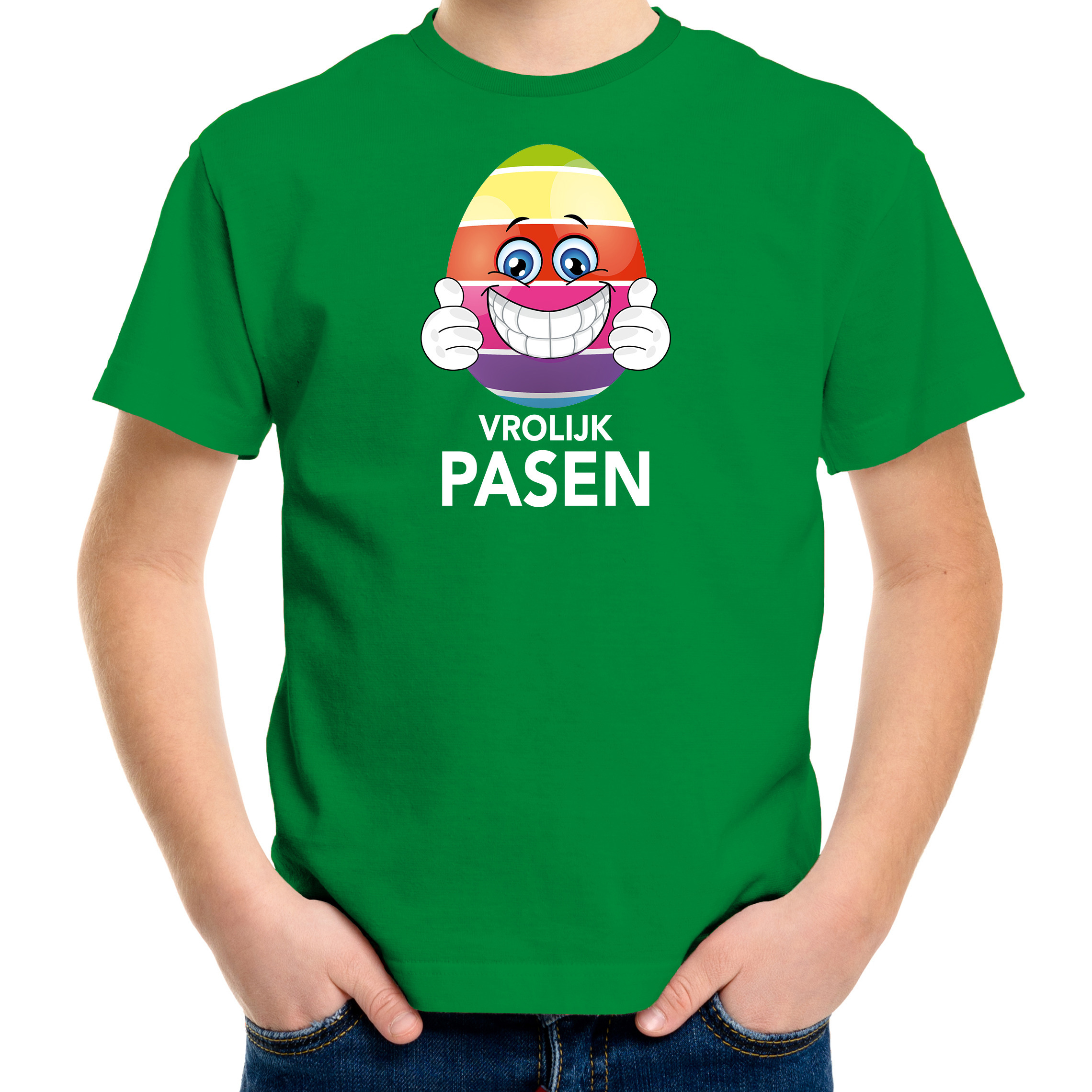Paasei met duimen omhoog vrolijk Pasen t-shirt groen voor kinderen Paas kleding-outfit