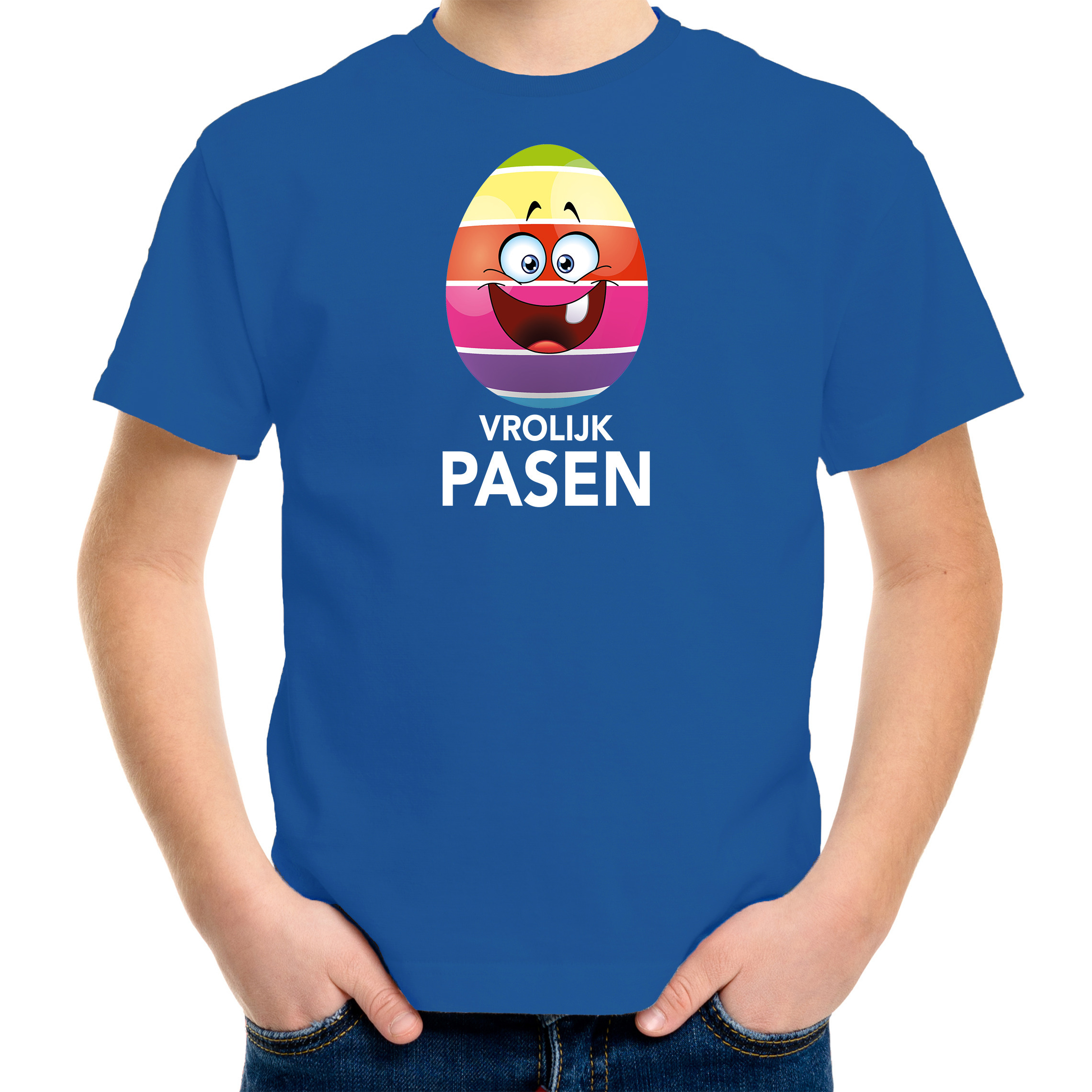 Paasei vrolijk Pasen t-shirt blauw voor kinderen Paas kleding-outfit