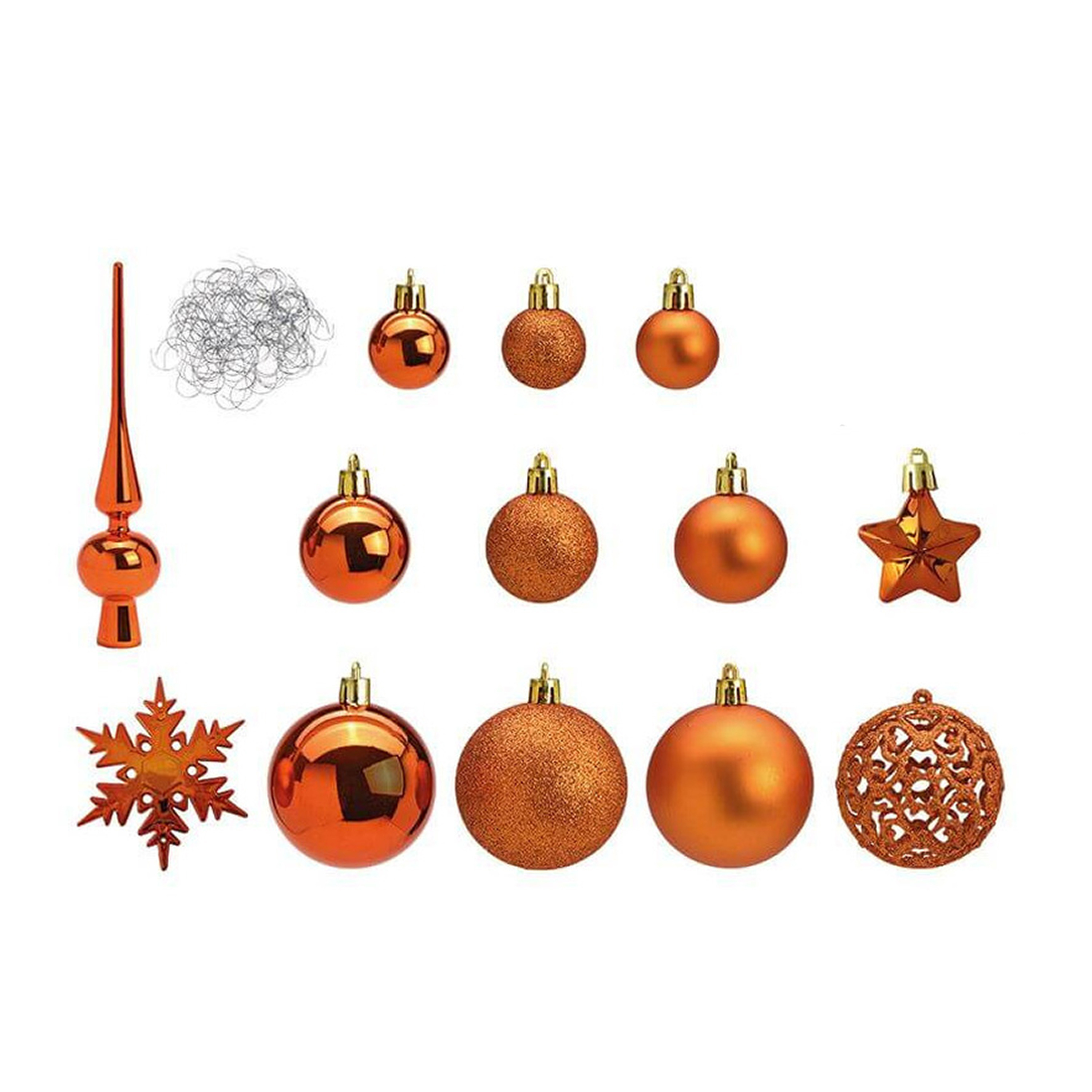 Pakket met 110x stuks kunststof kerstballen-ornamenten met piek koper