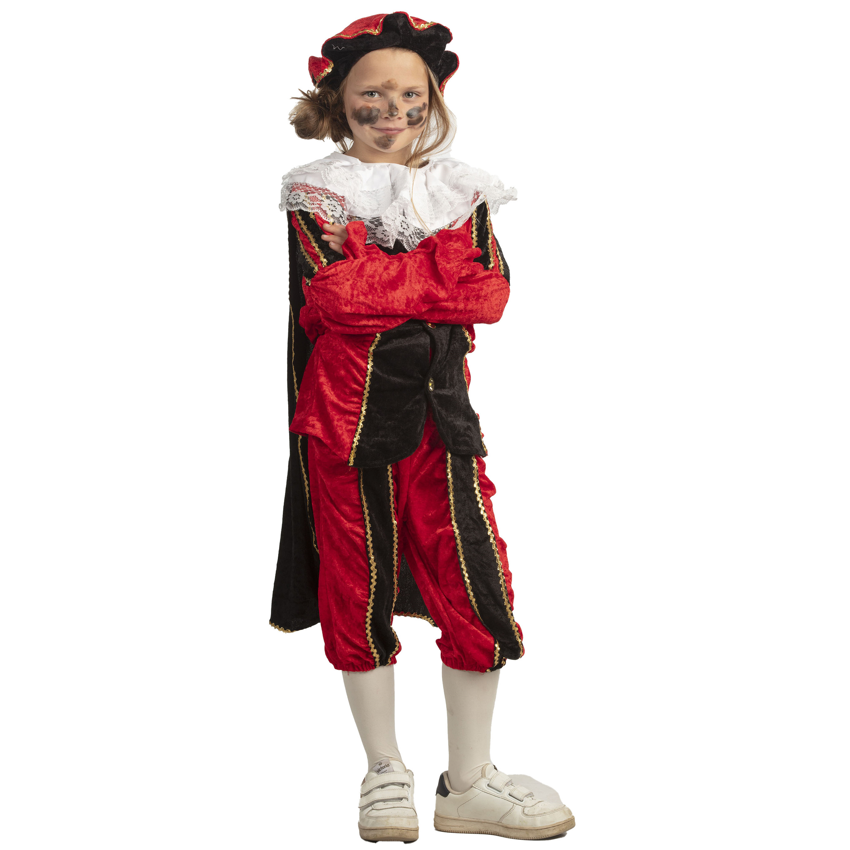 Piet verkleed kostuum 4-delig rood-zwart polyester pietenpak voor kinderen