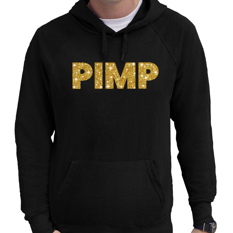 PIMP goud glitter tekst hoodie zwart voor heren