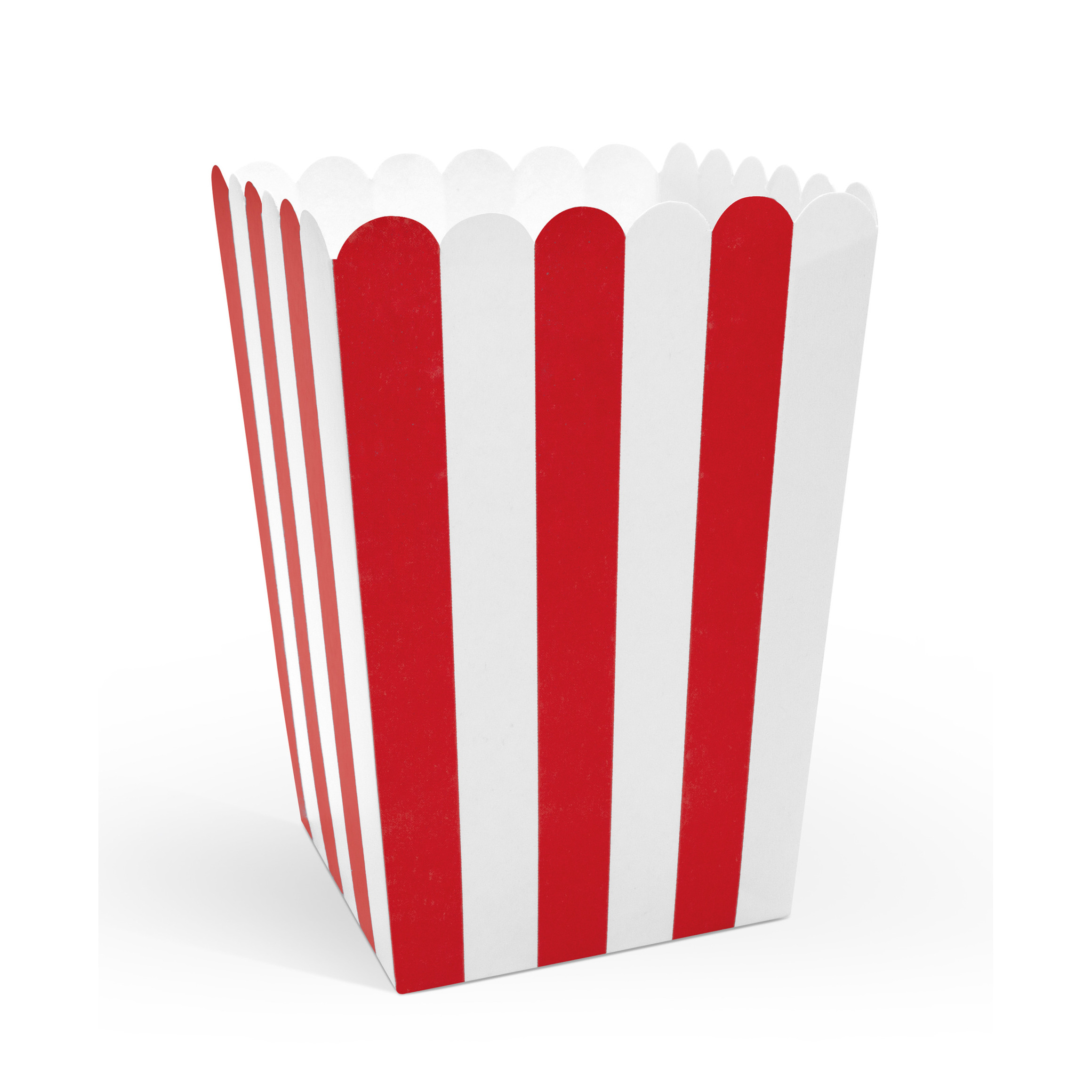 Popcorn-snoep bakjes 6x rood gestreept karton 7 x 7 x 12 cm feest uitdeel bakjes