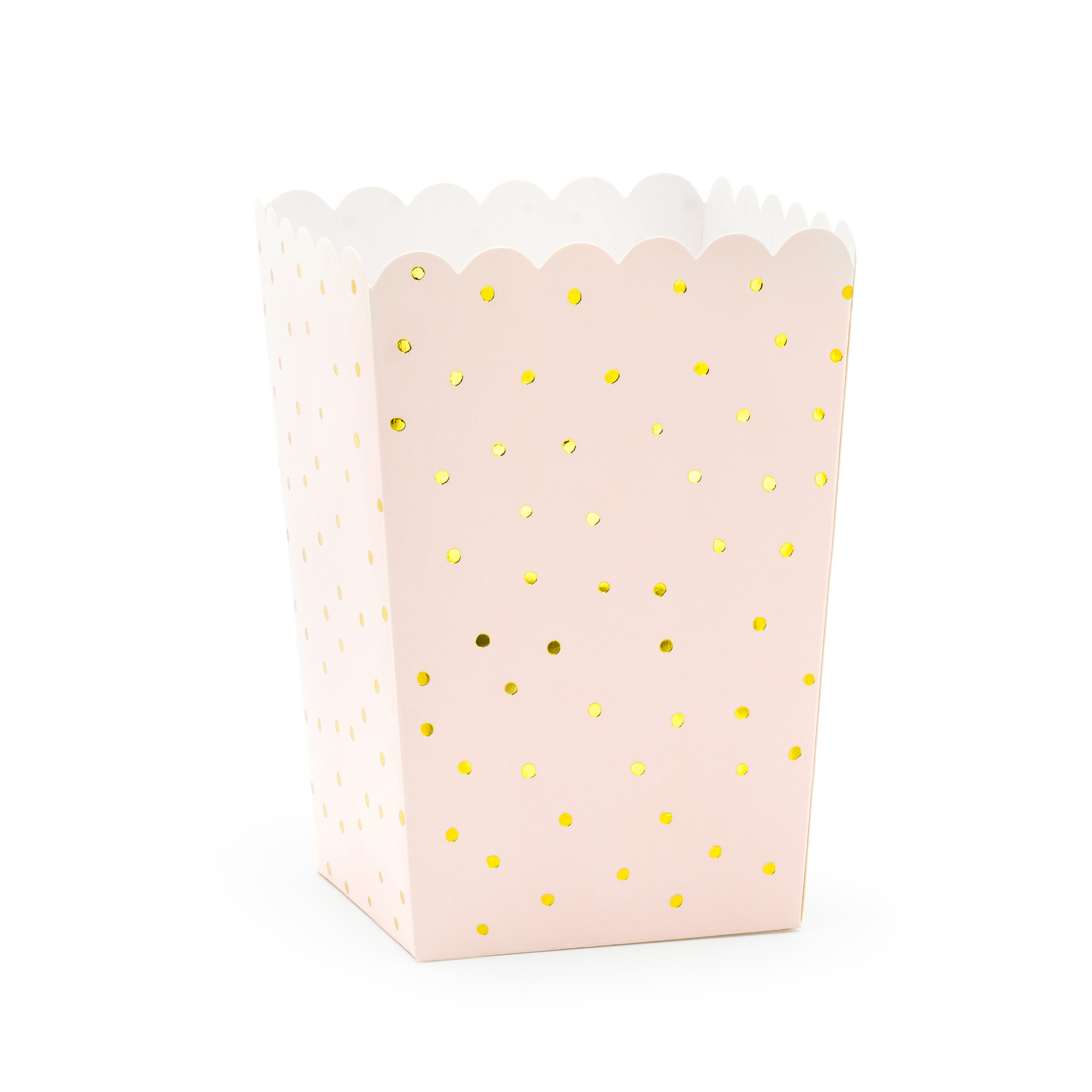 Popcorn-snoep bakjes 6x roze-goud stippen karton 7 x 7 x 12 cm feest uitdeel bakjes
