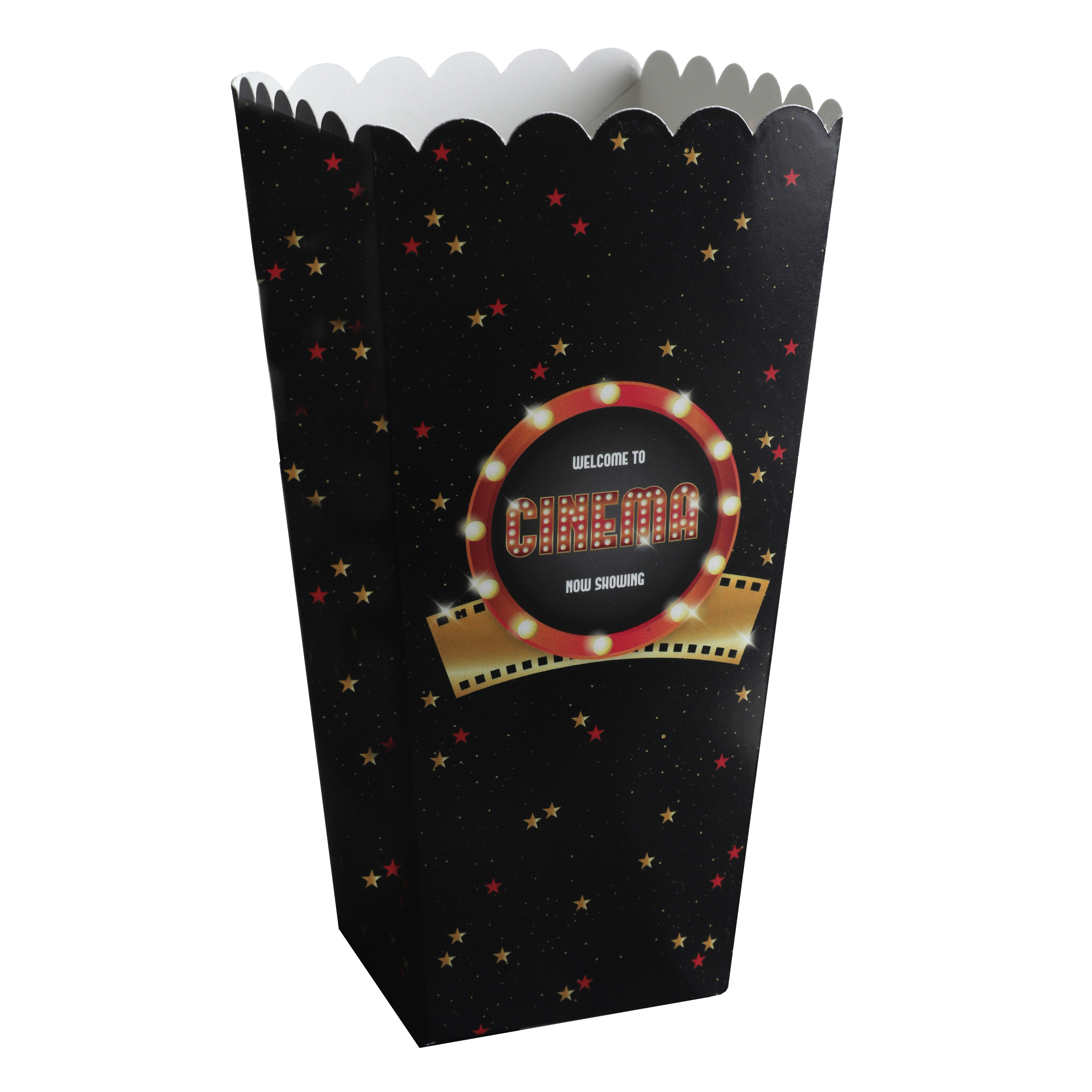 Popcorn-snoep bakjes 8x Hollywood-film thema karton 6 x 8 x 17 cm feest uitdeel bakjes