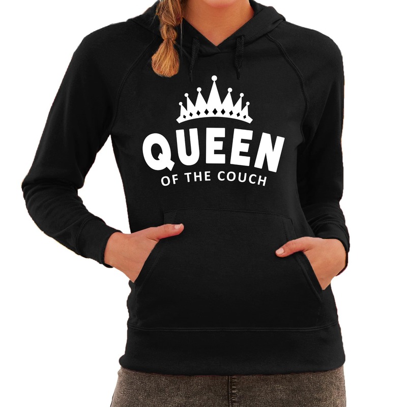 Queen of the couch fun hoodie voor dames zwart
