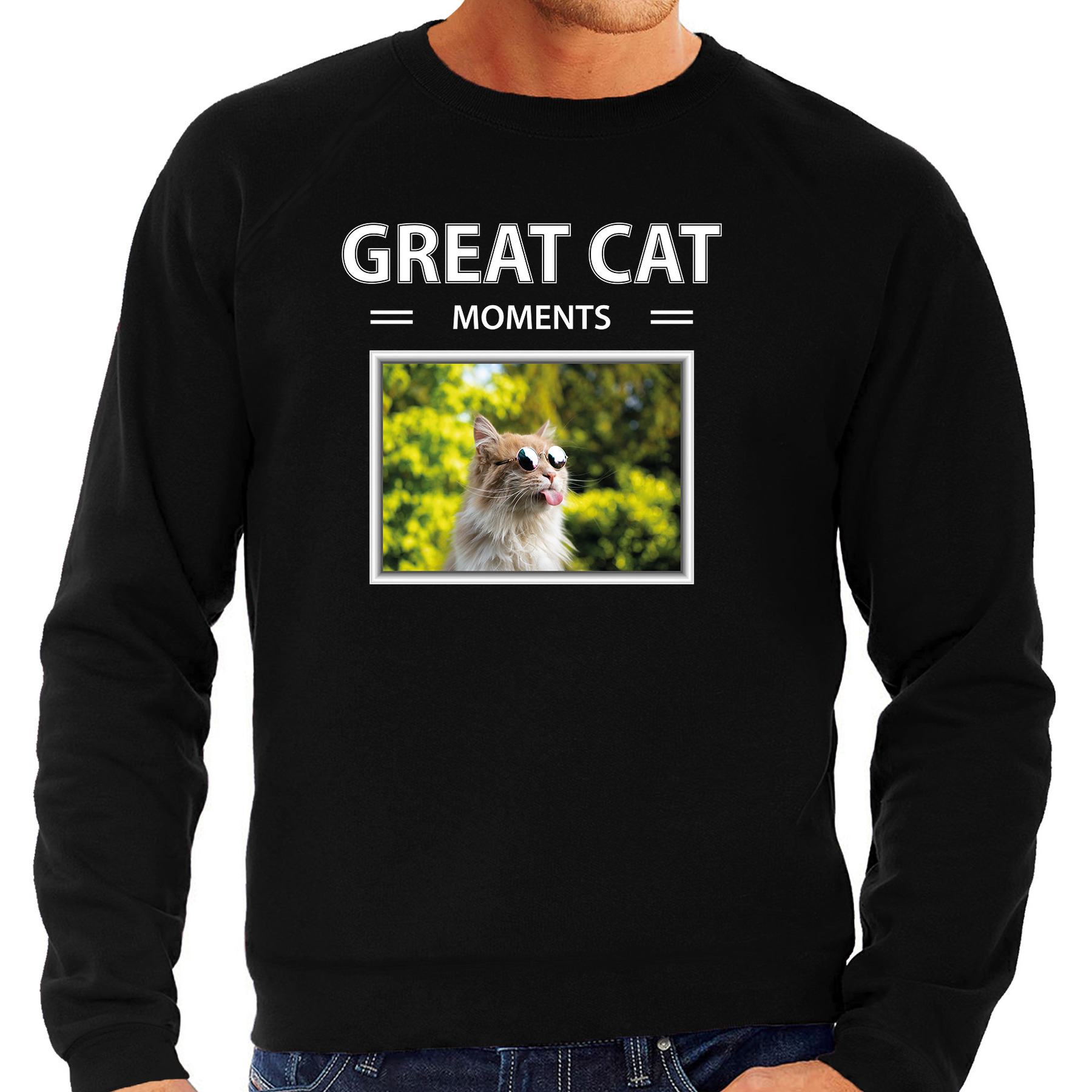 Rode katten trui / sweater met dieren foto great cat moments zwart voor heren