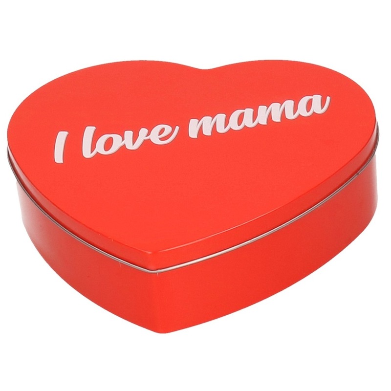 Rood I Love Mama hart blik cadeau snoepblik-bewaarblik 18 cm