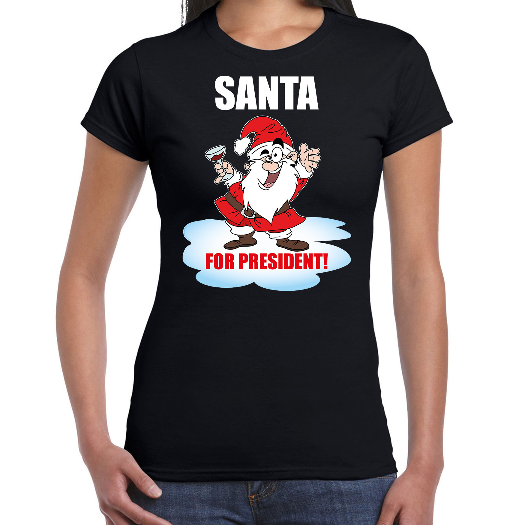 Santa for president Kerst t-shirt - Kerst outfit zwart voor dames