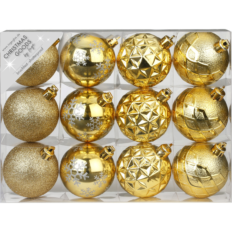 Set van 12x luxe gouden kerstballen 6 cm kunststof mat-glans