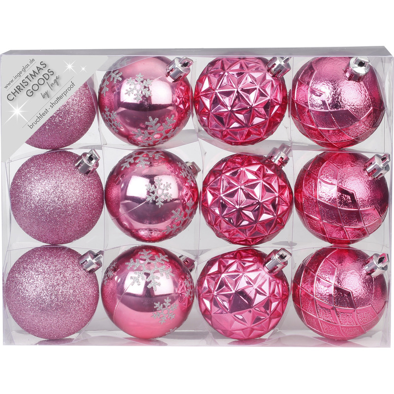 Set van 12x luxe roze kerstballen 6 cm kunststof mat-glans