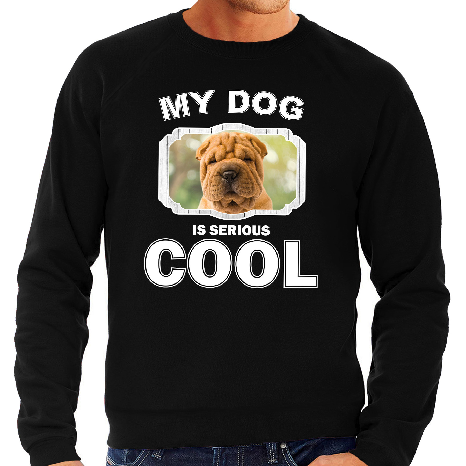 Shar pei honden sweater-trui my dog is serious cool zwart voor heren