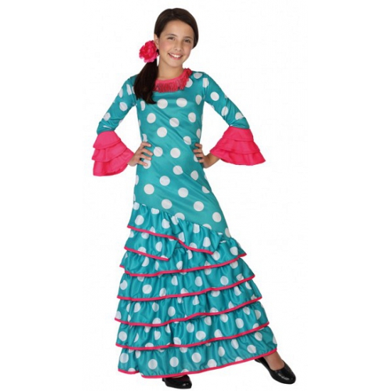 Spaans kinder kostuum blauw-roze