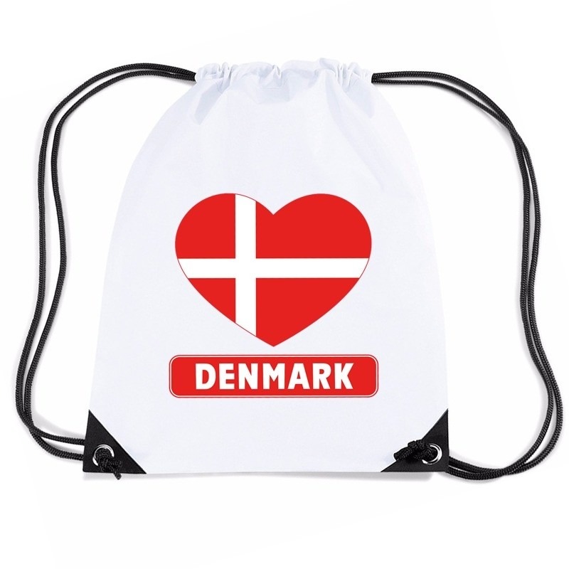 Sporttas met trekkoord Denemarken vlag in hart