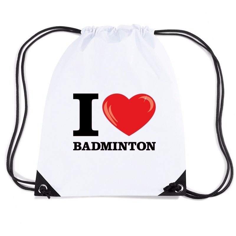 Sporttas met trekkoord I love badminton