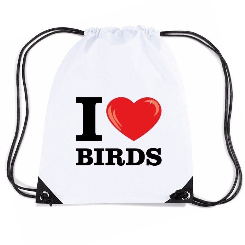Sporttas met trekkoord I love birds- vogels