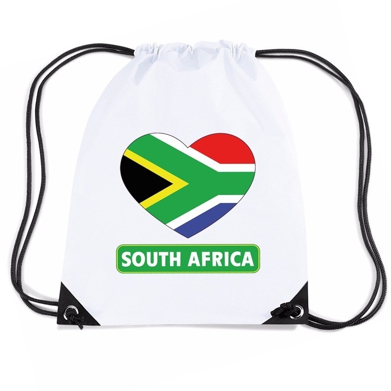 Sporttas met trekkoord Zuid Afrika vlag in hart