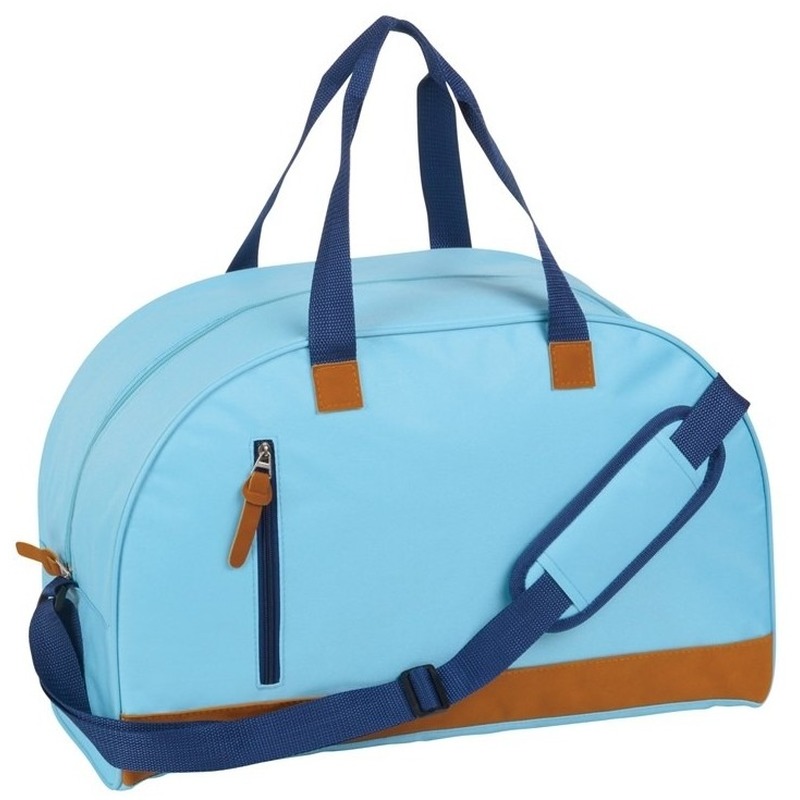 Sporttas-reistas lichtblauw met kunstleer 50 cm