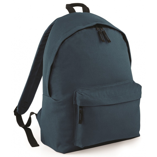 Staalblauwe schooltas met voorvak