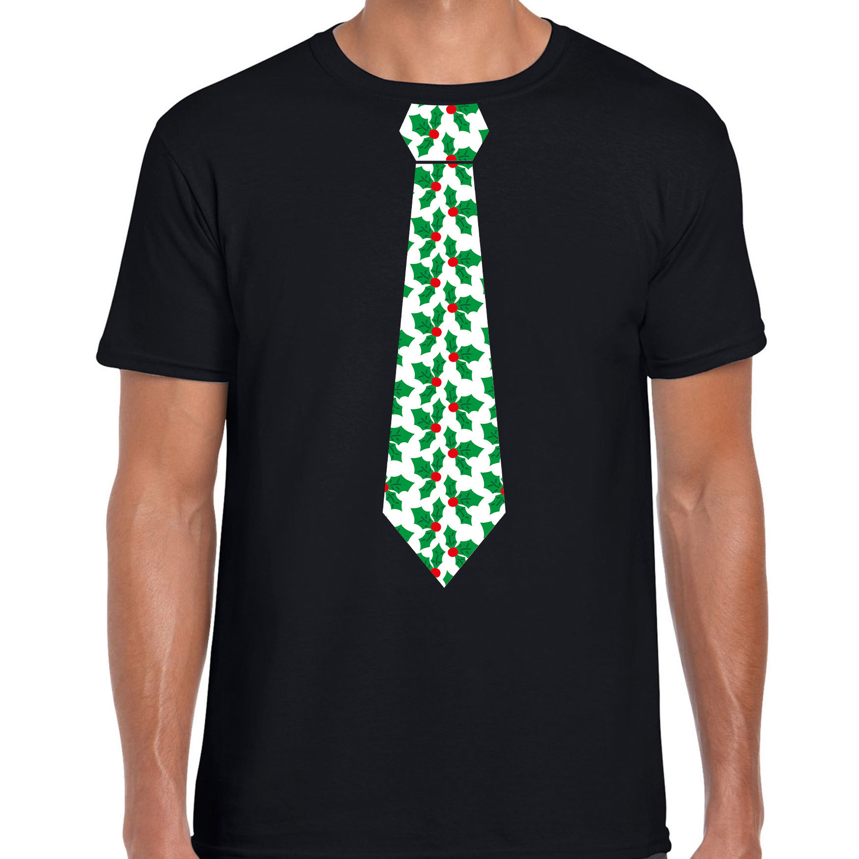 Stropdas Kerst t-shirt mistletoe zwart voor heren