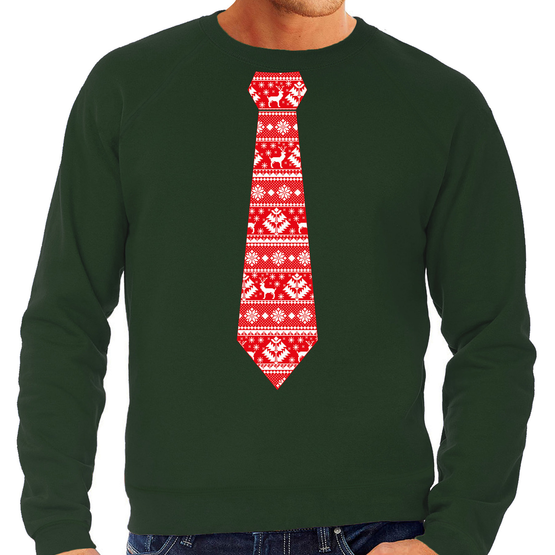 Stropdas Kersttrui/kerst sweater kerstpatroon groen voor heren
