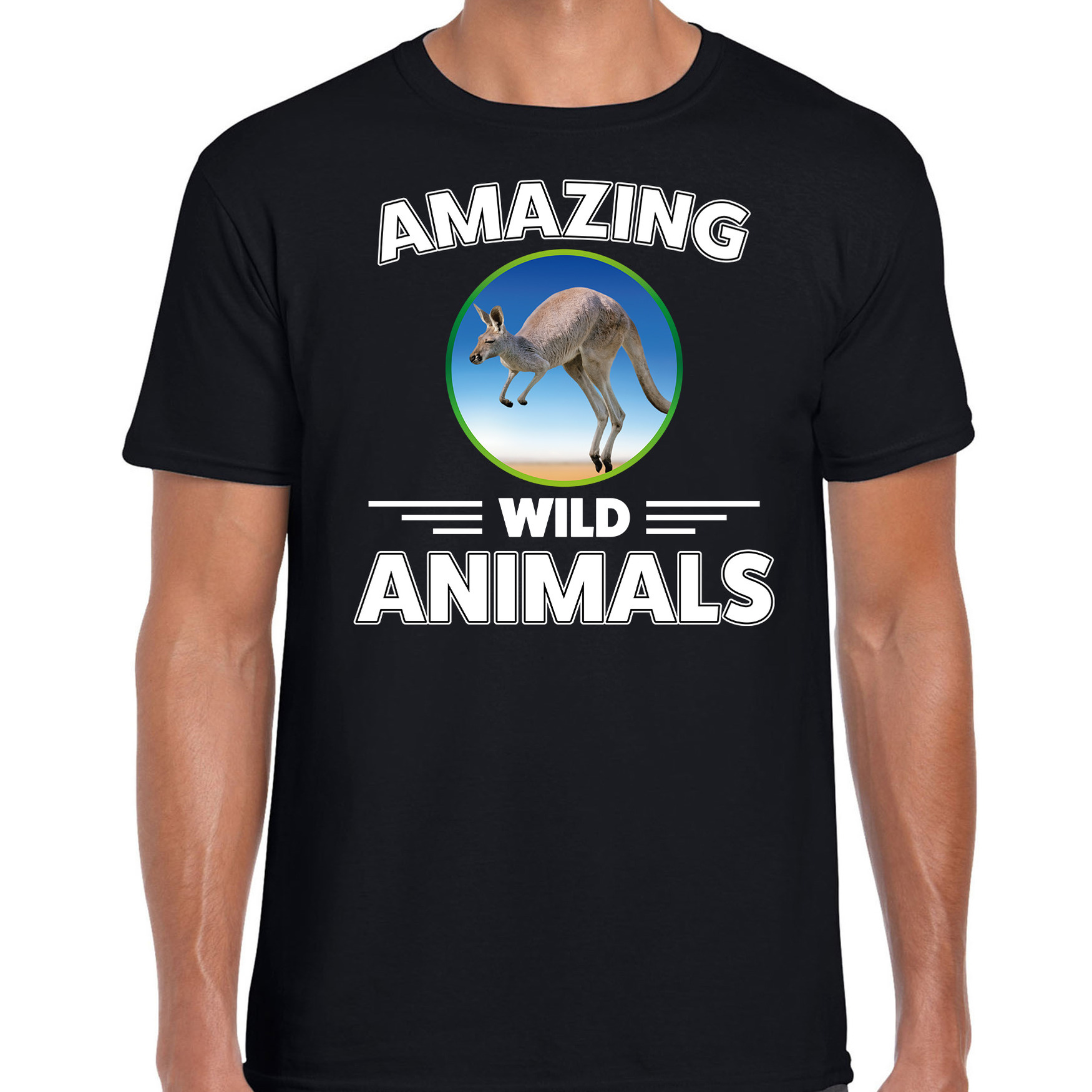 T-shirt kangoeroes amazing wild animals / dieren zwart voor heren