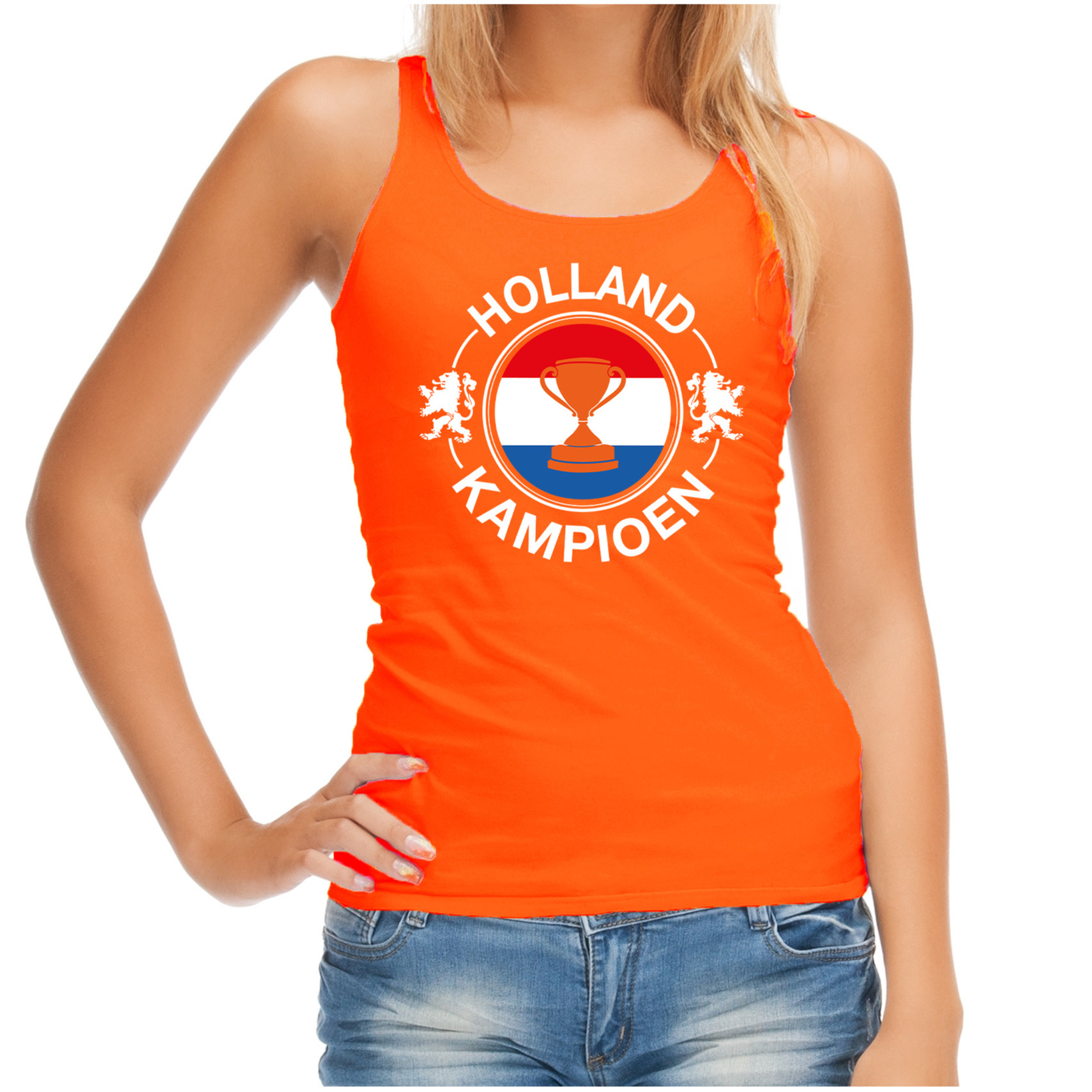 Tanktop Holland kampioen met beker Holland-Nederland supporter EK- WK oranje voor dames