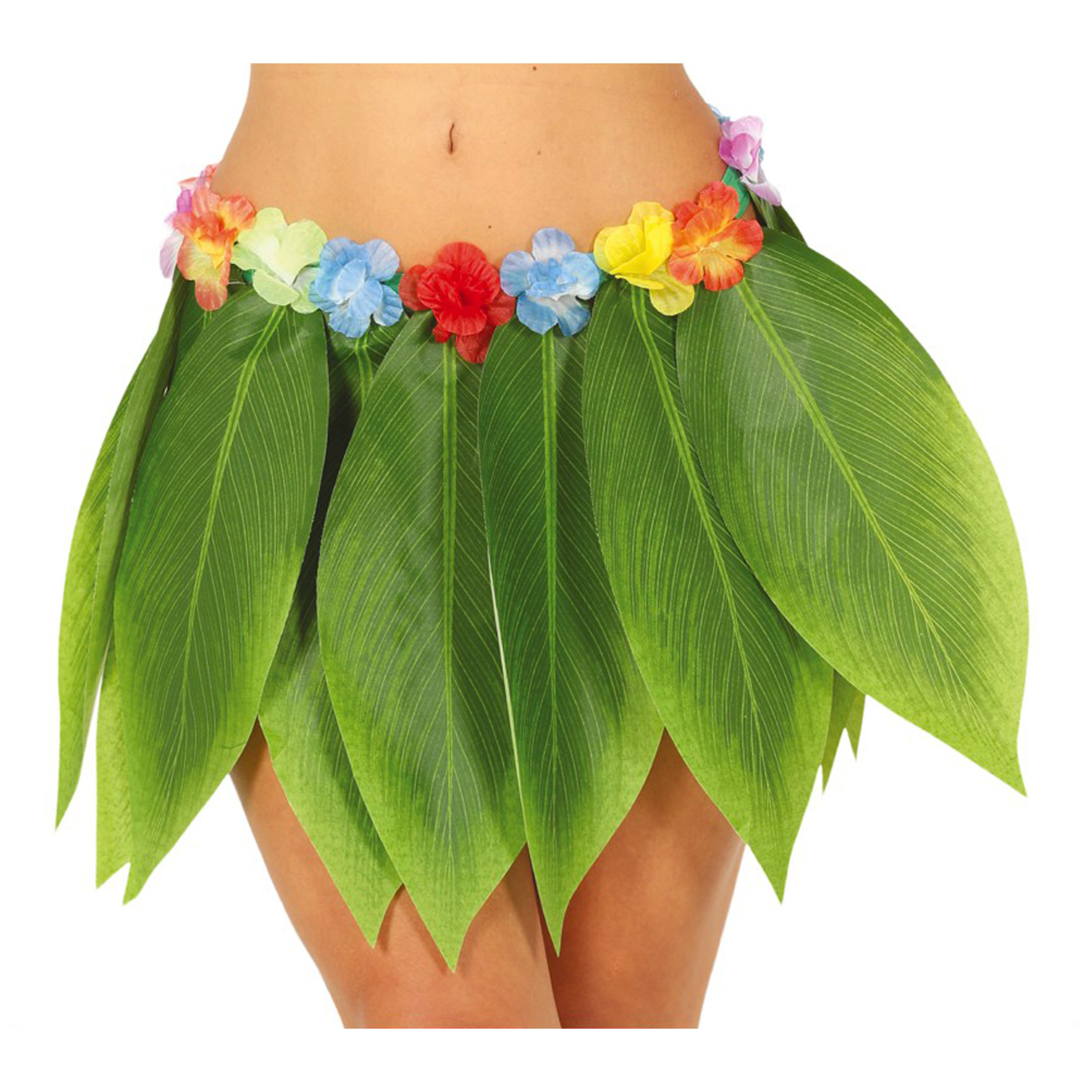 Toppers Hawaii verkleed rokje met bladeren voor volwassenen groen 38 cm hoela rokje tropisch