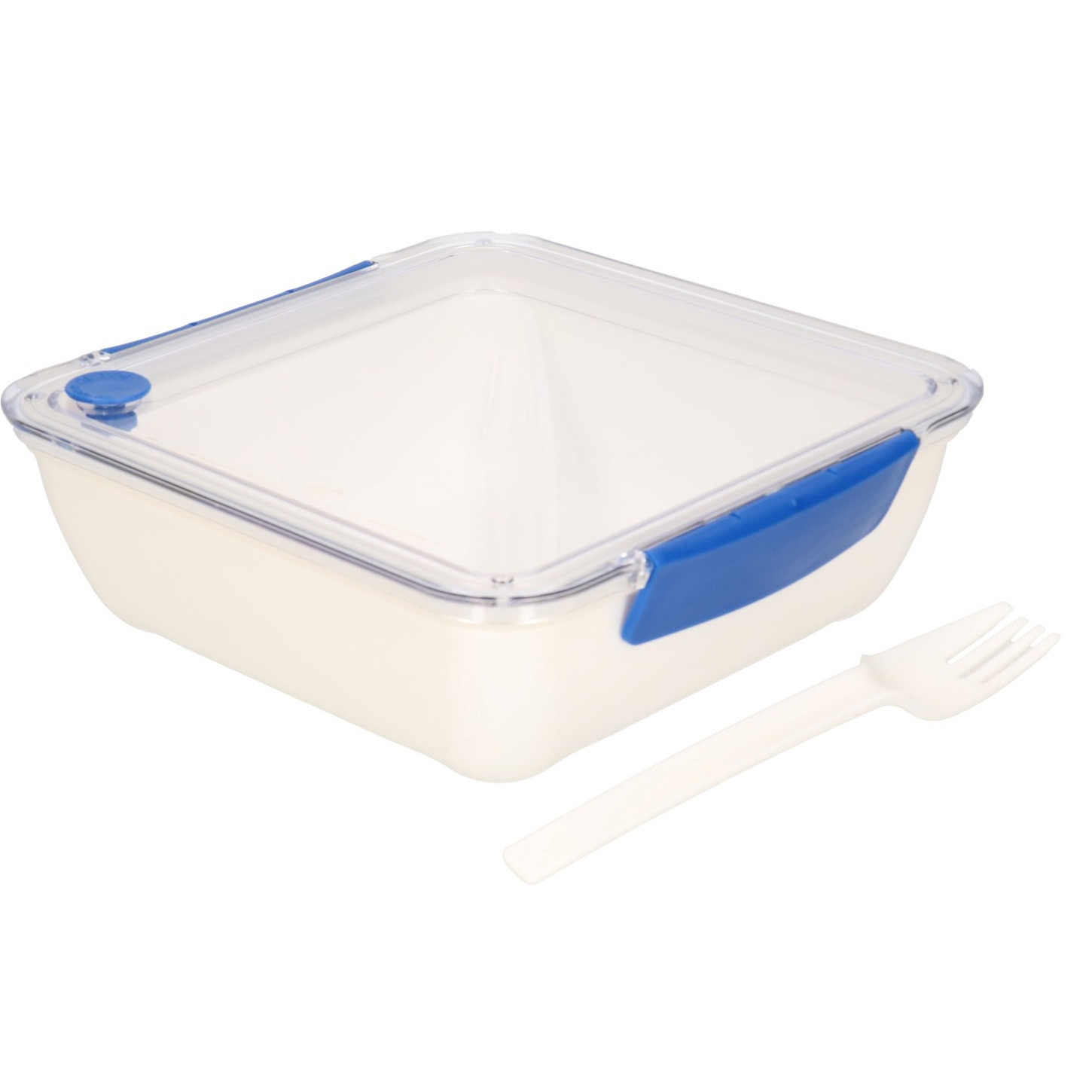 Transparant met blauwe lunchbox met vorkje 1000 ml