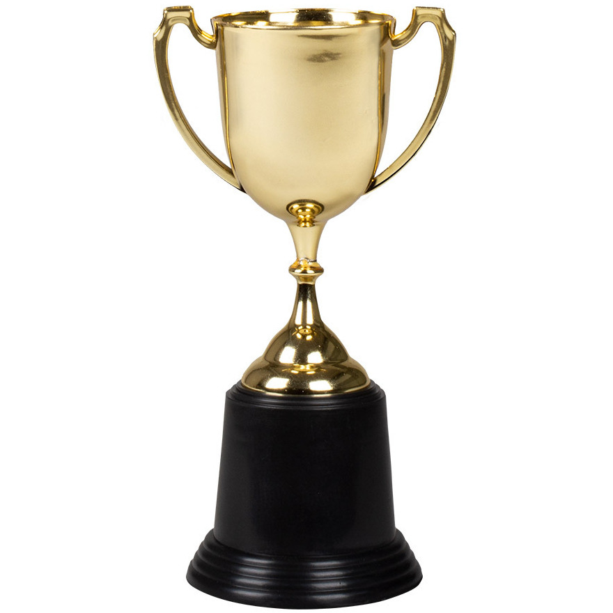 Trofee-prijs beker met handvaten goud kunststof 22 cm