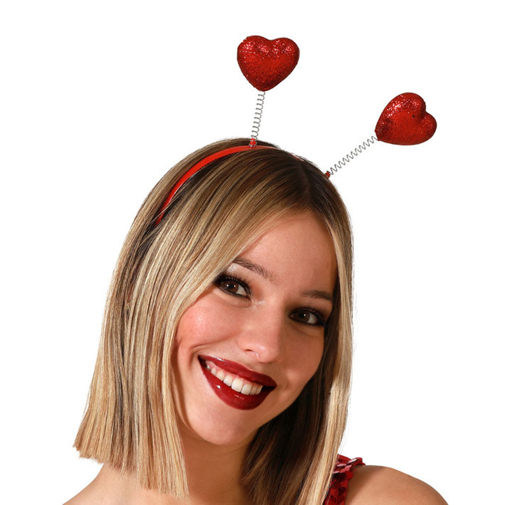 Verkleed diadeem Rode Valentijn hartjes meisjes-dames met glitters