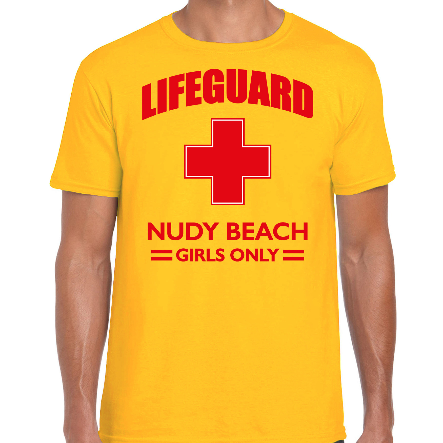 Verkleedkleding strandwacht shirt geel-voor bedrukking heren