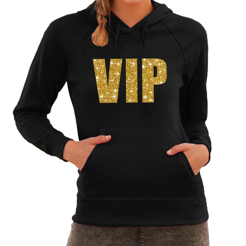 VIP goud glitter tekst hoodie zwart dames