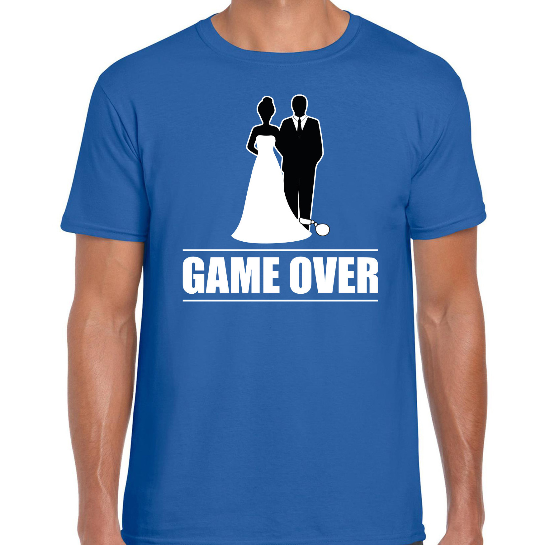 Vrijgezellen feest t-shirt voor heren Game Over blauw bachelor party-bruiloft