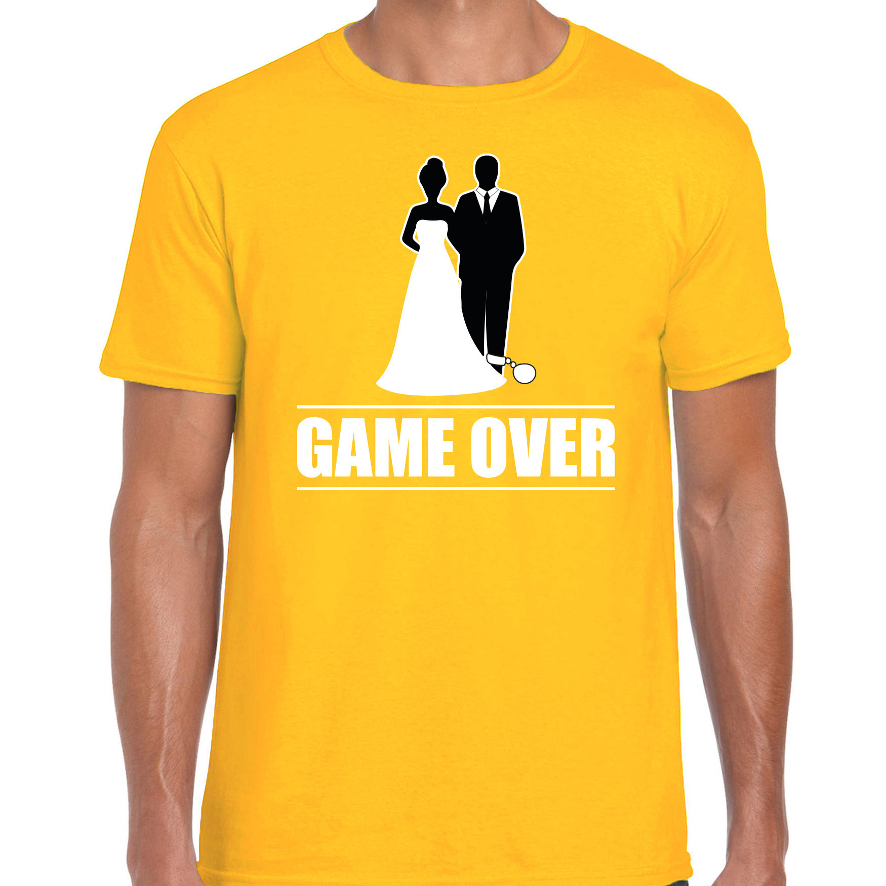 Vrijgezellen feest t-shirt voor heren Game Over geel bachelor party-bruiloft