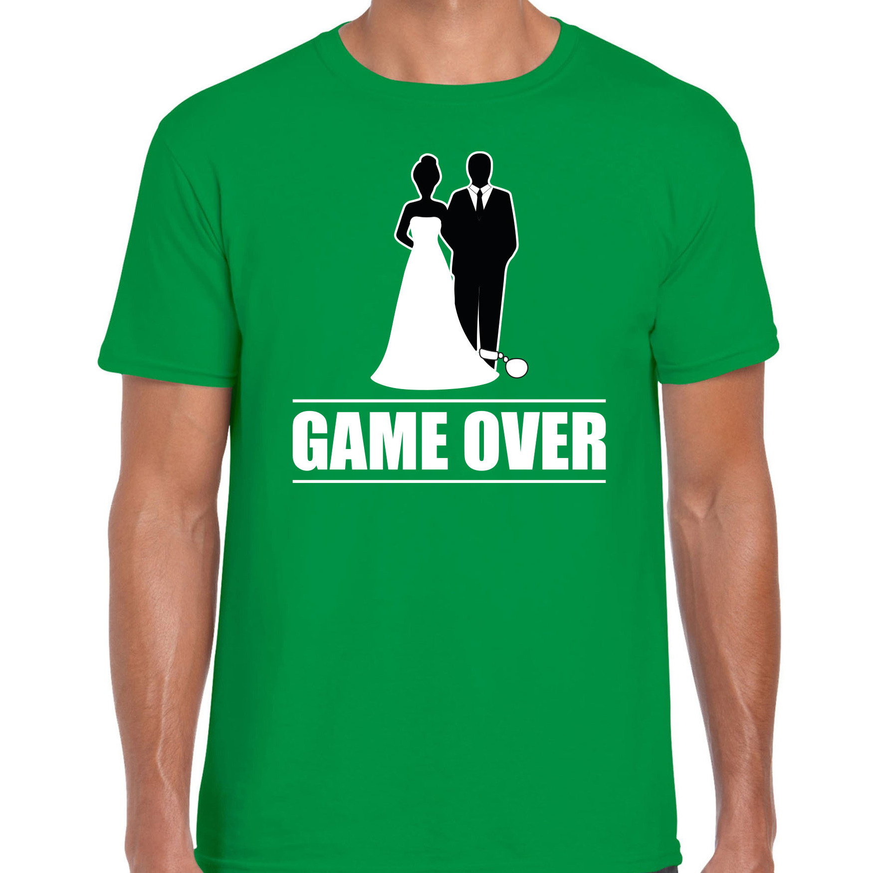 Vrijgezellen feest t-shirt voor heren Game Over groen bachelor party-bruiloft