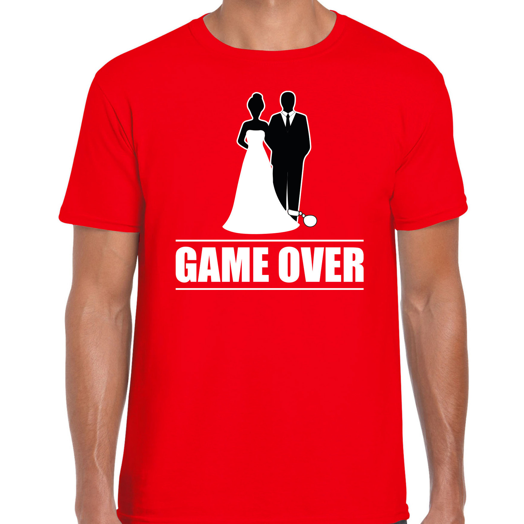 Vrijgezellen feest t-shirt voor heren Game Over rood bachelor party-bruiloft