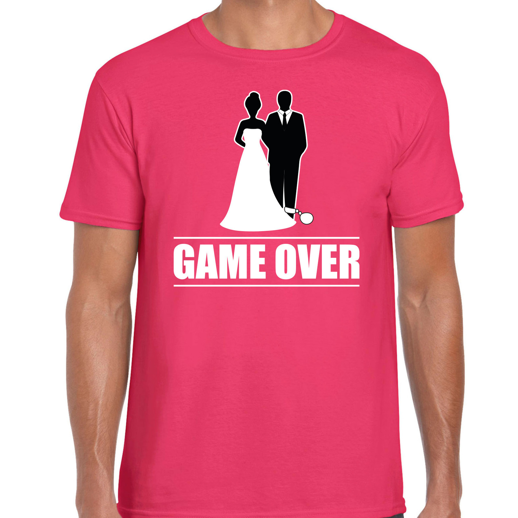 Vrijgezellen feest t-shirt voor heren Game Over roze bachelor party-bruiloft