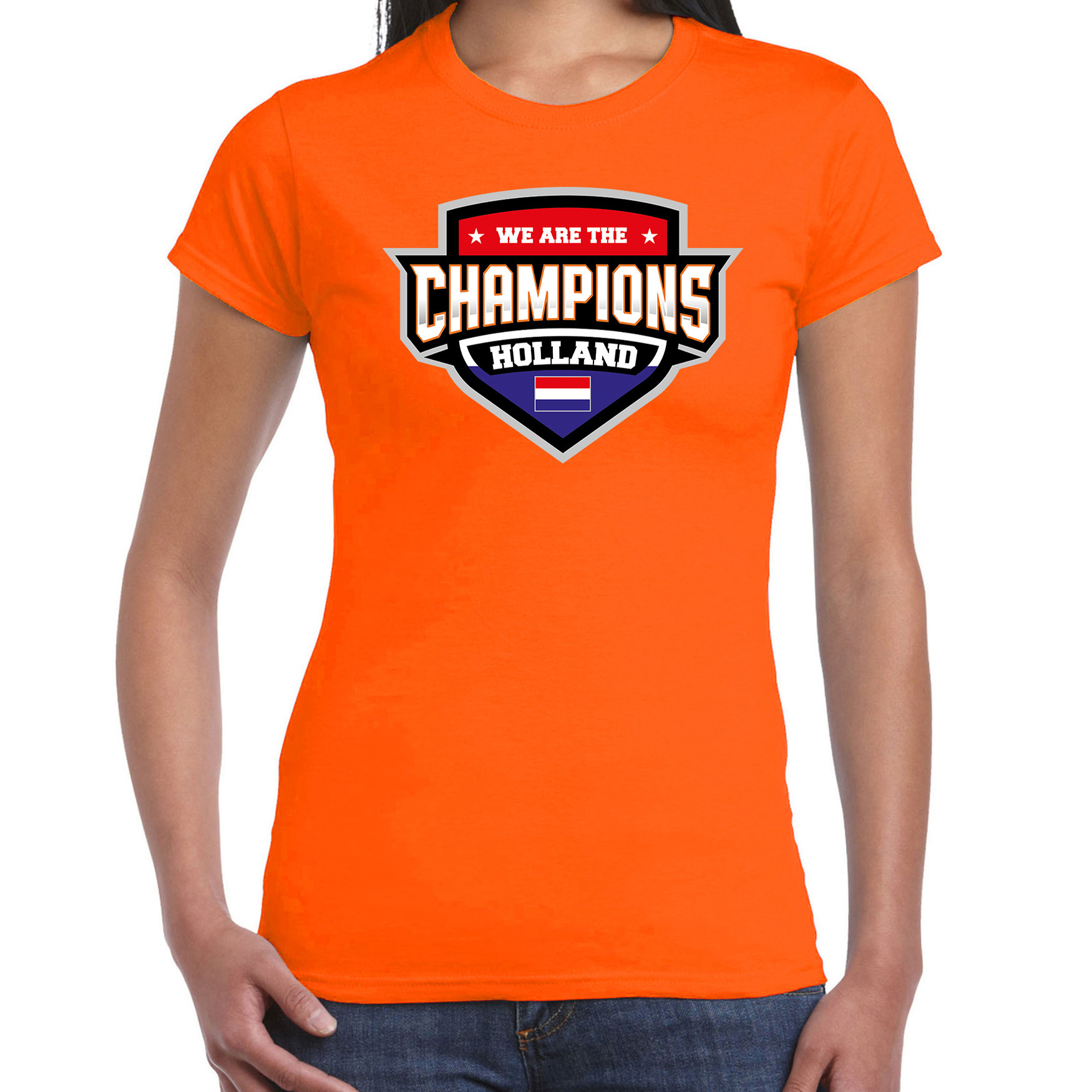 We are the champions Holland-Nederland supporter t-shirt oranje voor dames