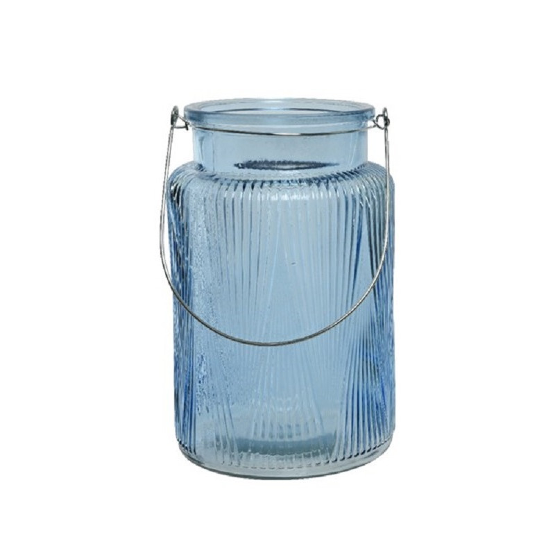 Windlicht-kaarshouder van glas lichtblauw 22 cm