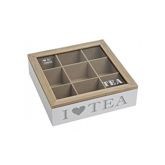 Witte houten theebox i love tea 24 x 24