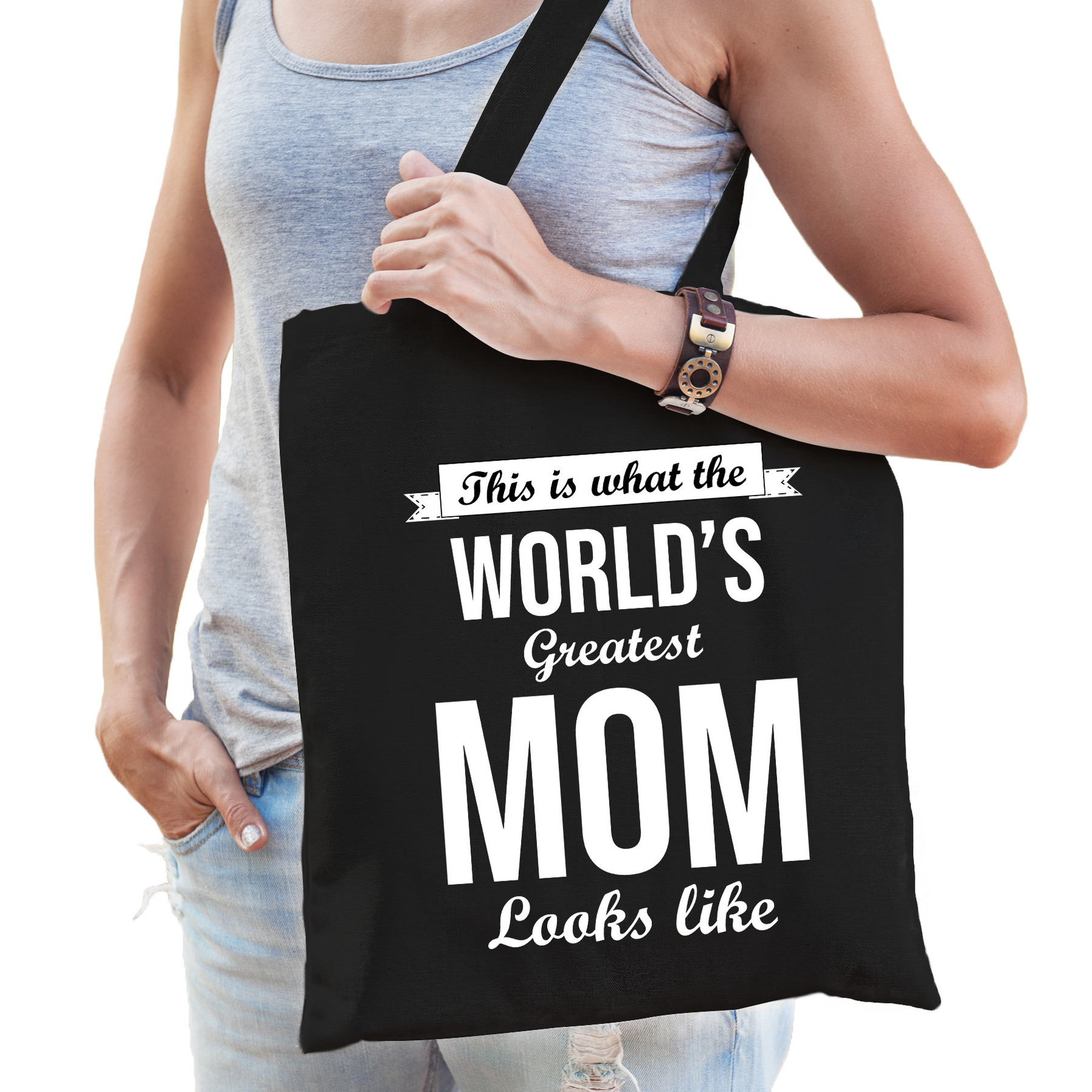 Worlds greatest MOM moeder cadeau tas zwart voor dames