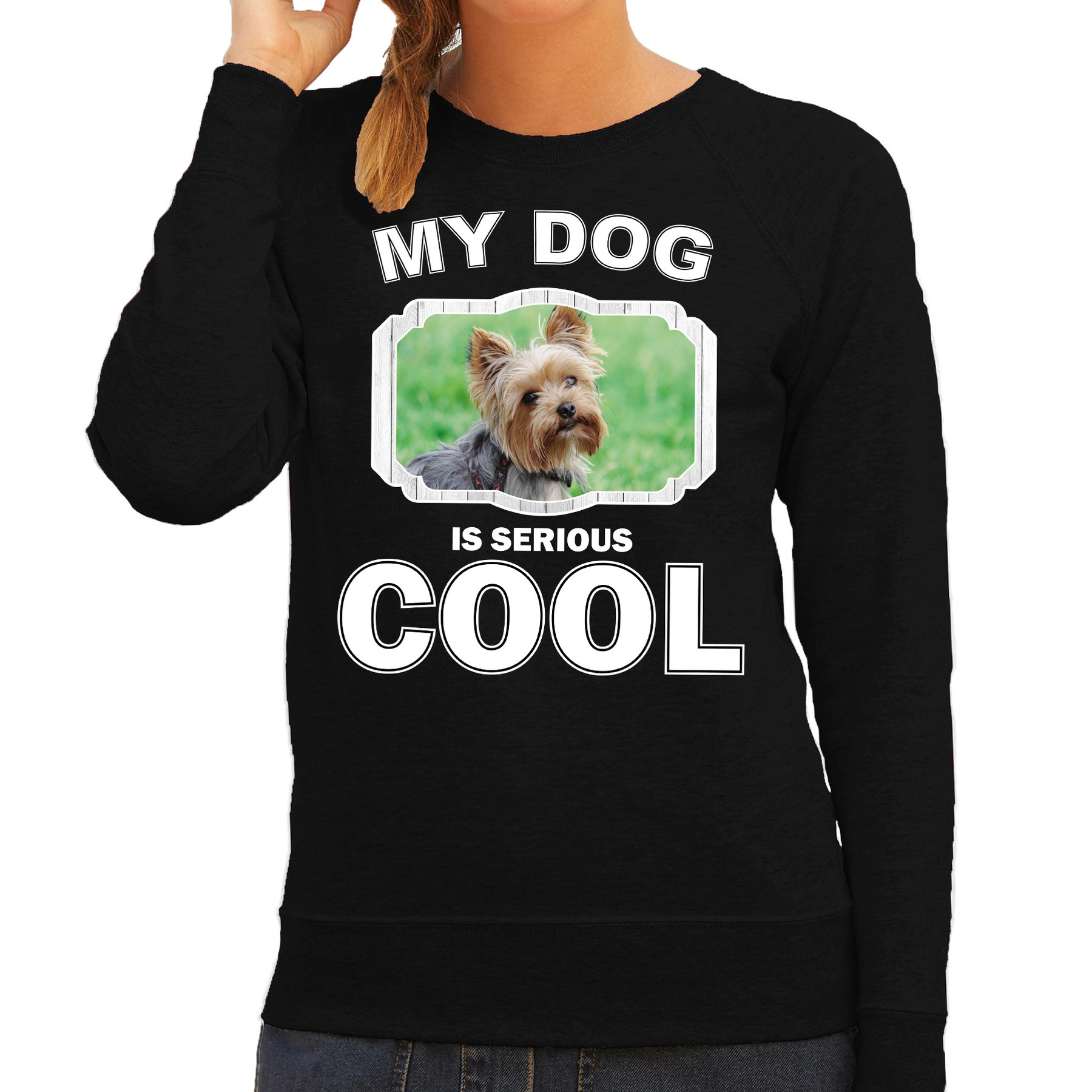 Yorkshire terrier honden sweater / trui my dog is serious cool zwart voor dames