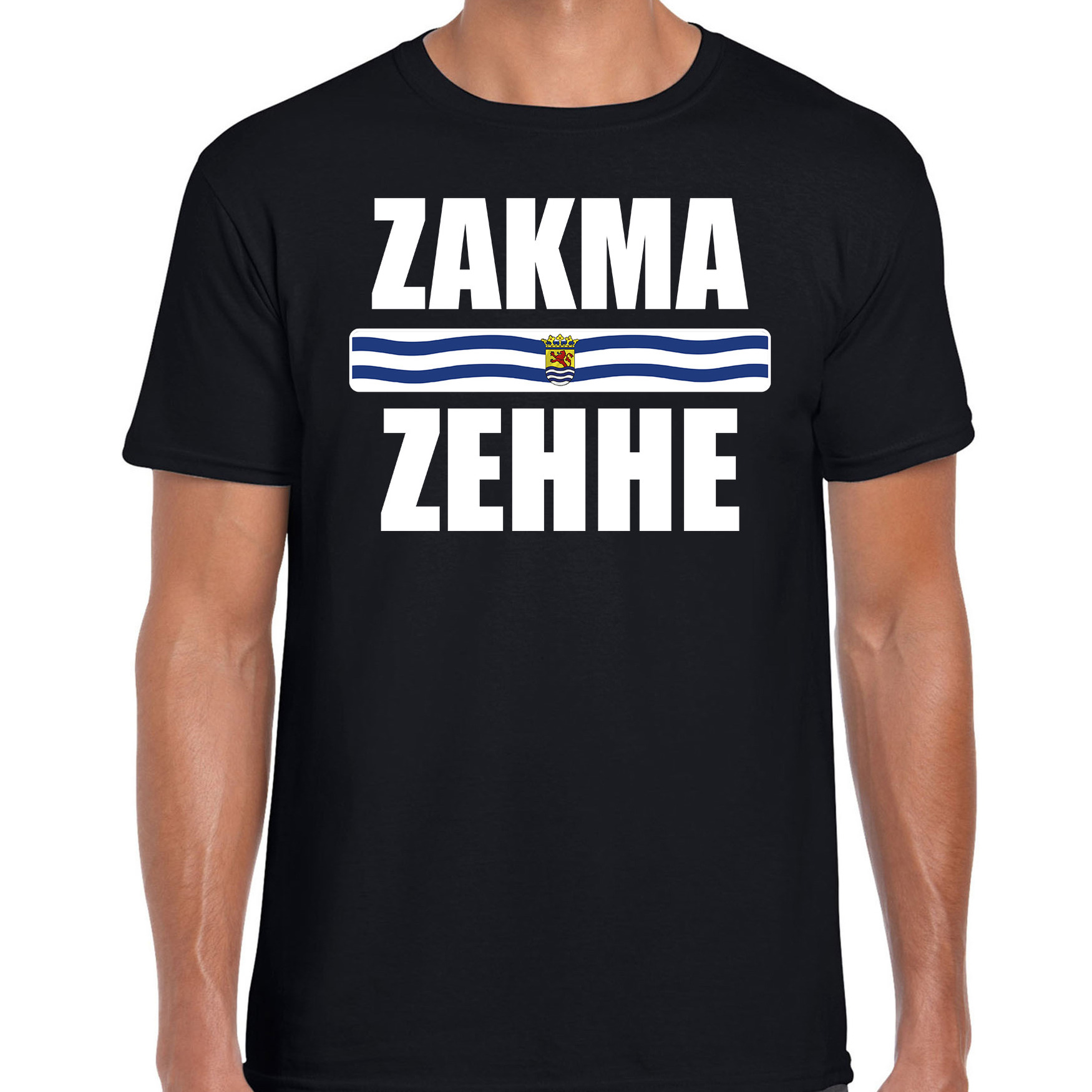 Zakma zehhe met vlag Zeeland t-shirts Zeeuws dialect zwart voor heren