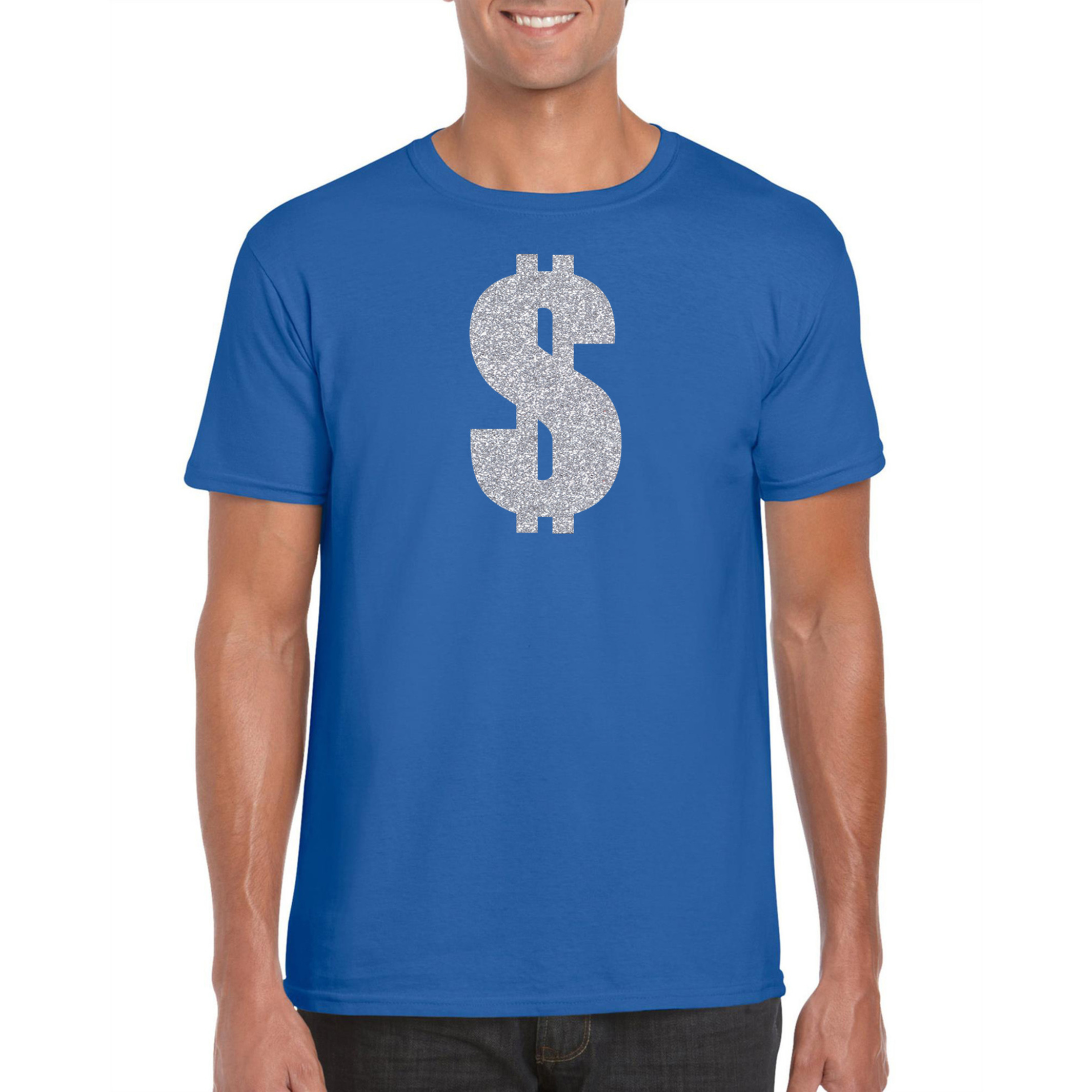 Zilveren dollar-Gangster verkleed t-shirt-kleding blauw heren