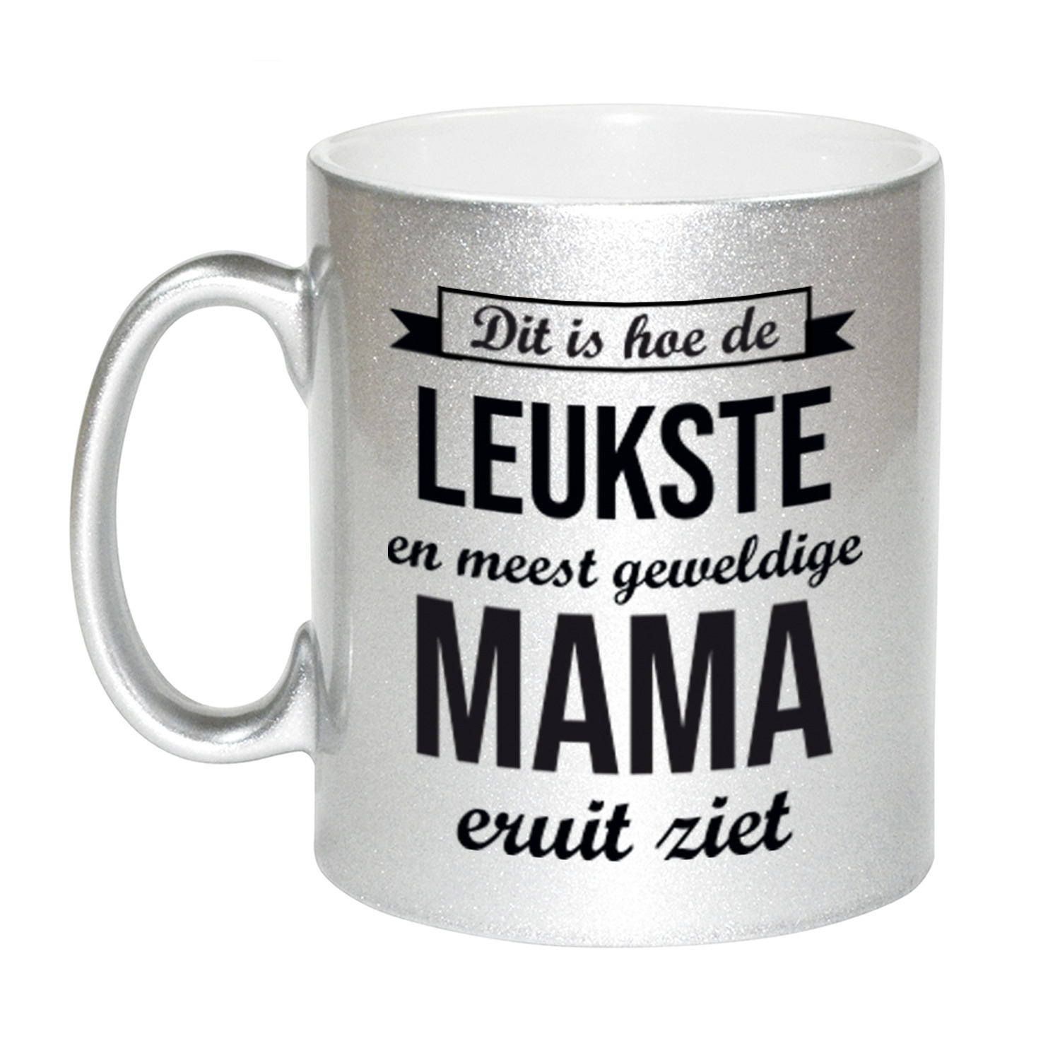 Zilveren leukste en meest geweldige mama cadeau koffiemok-theebeker 330 ml