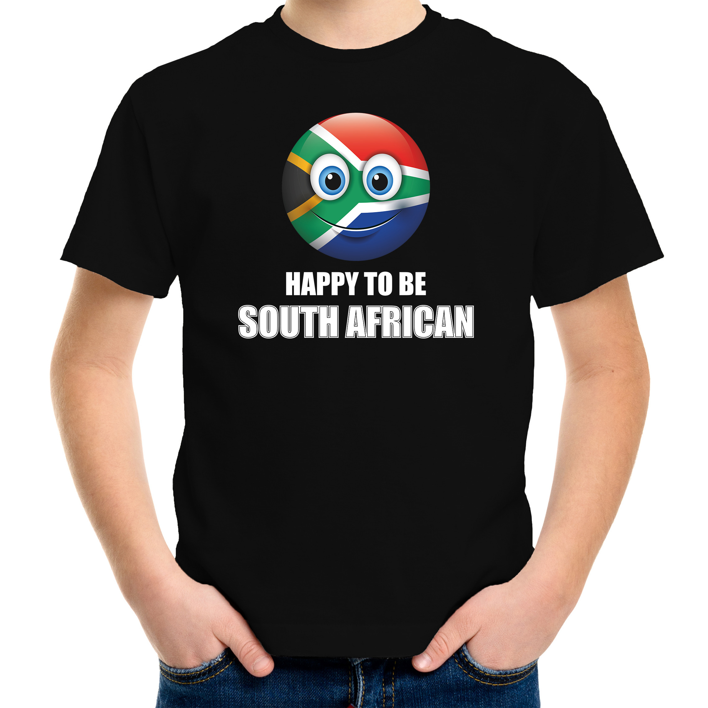 Zuid-Afrika Emoticon Happy to be South African landen t-shirt zwart kinderen