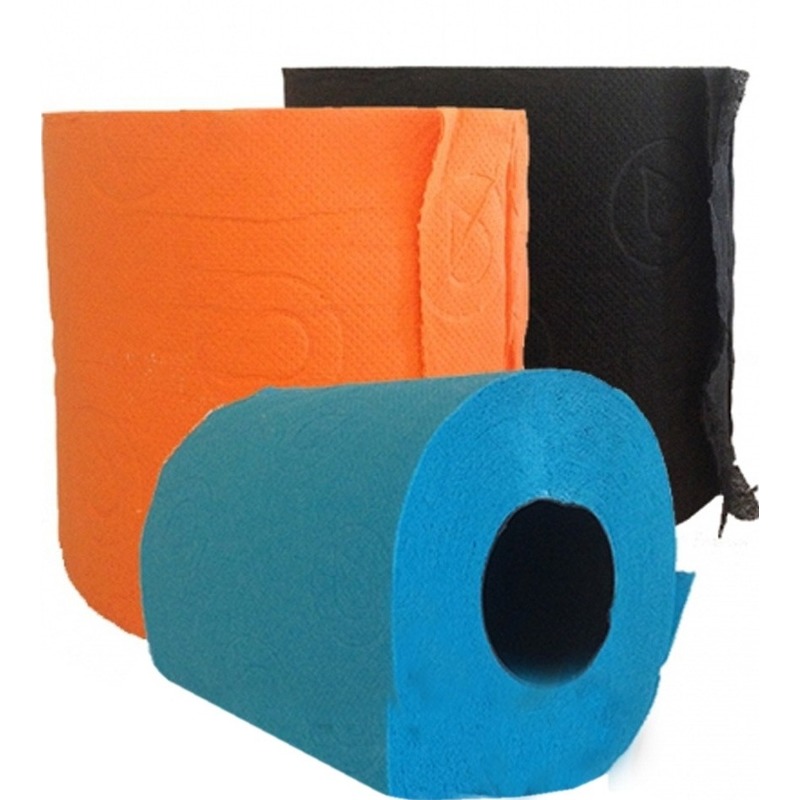 Zwart-oranje-turquoise wc papier rol pakket
